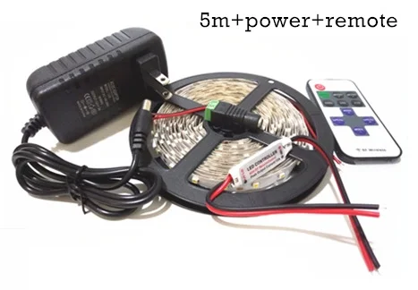 5-10 м Светодиодная лента светильник 5050 2835 5630 SMD гибкая RGB светодиодная лента e лента DC12V+ адаптер питания+ пульт дистанционного управления полный комплект для кухни - Испускаемый цвет: 5m with power remote