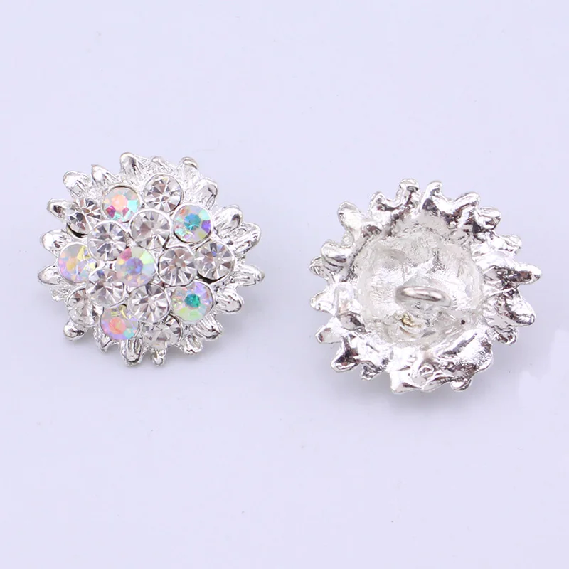 

50PCS/LOT AB Clear Austrian Crystal Rhinestone Shank Button Decoration Silver Embellishments for Wedding Invitation Card NK025