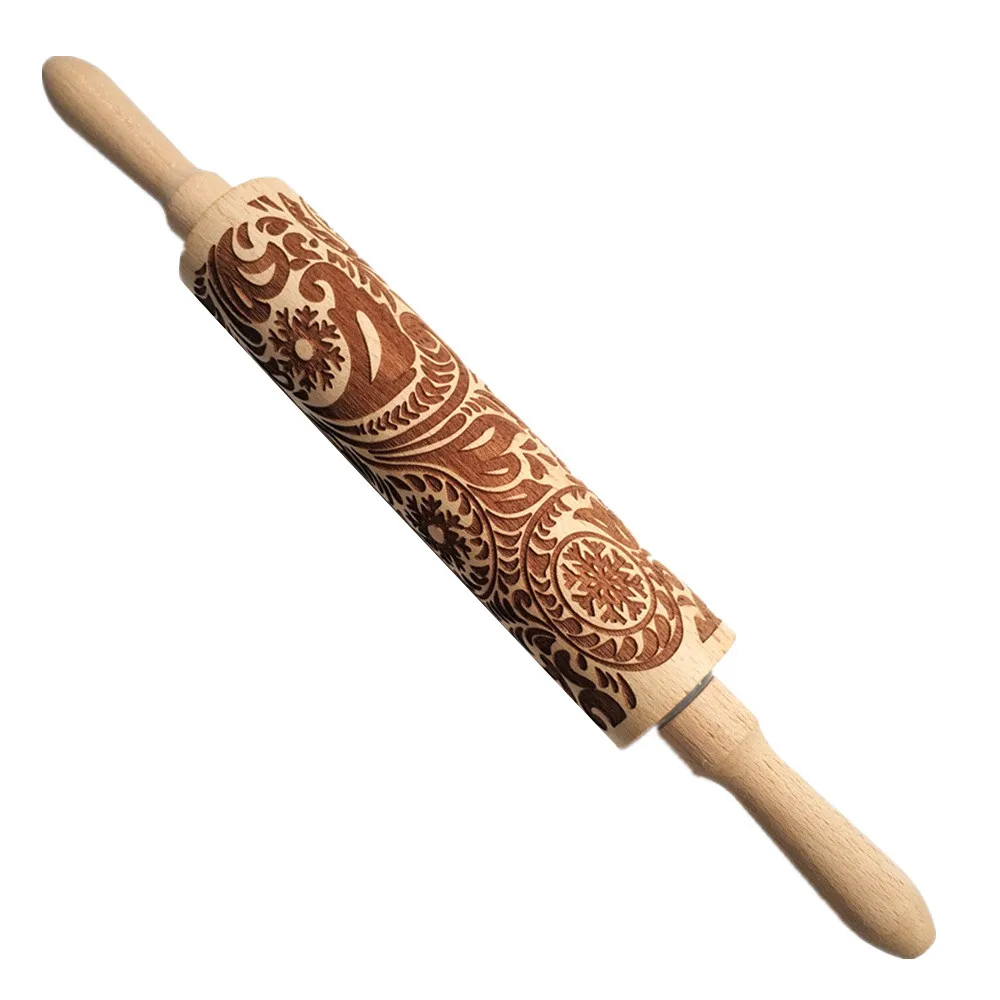 Christmas Rolling Pin Engraved Carved Wood Embossed Kitchen Tool High Quality Embossing Baking Cookies | Дом и сад