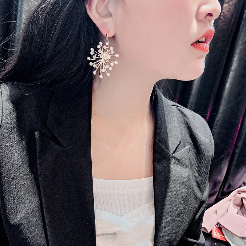 Женские серьги-подвески с жемчужинами в форме цветка фейерверка ювелирные