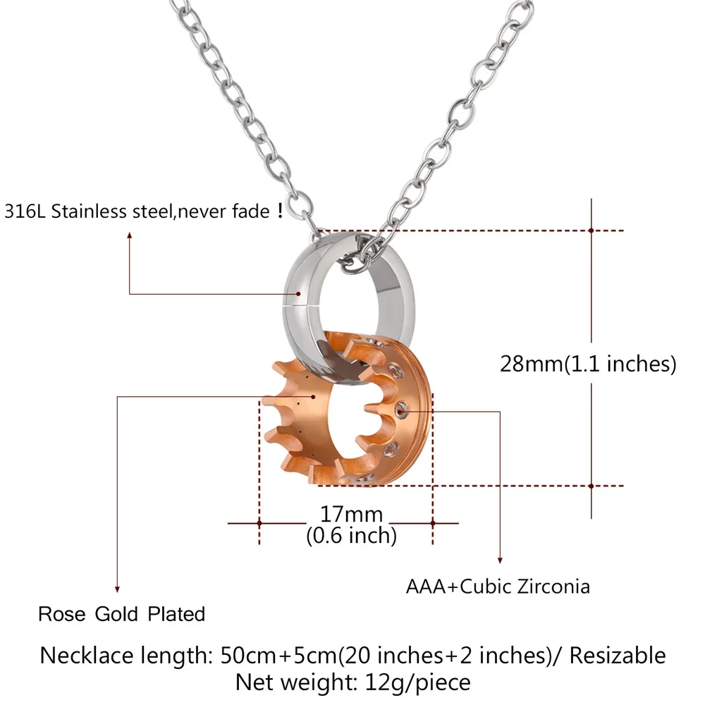 Ожерелье с короной для женщин и мужчин ювелирное изделие из розового