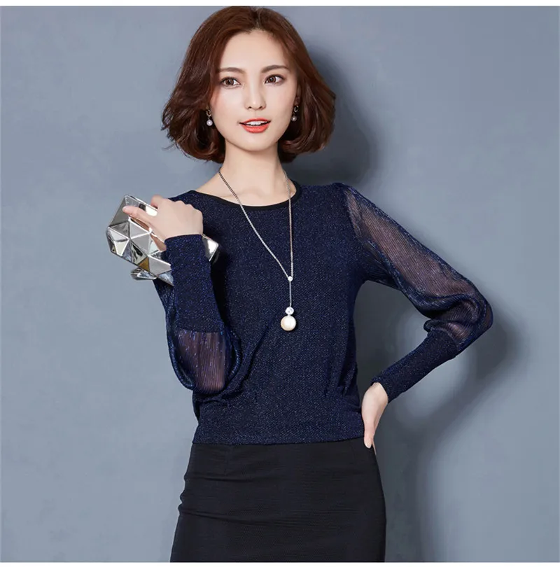 34793 blue black Neploe размера плюс, женская блузка с длинным рукавом, свободные женские топы, рубашка из марли, модные блузки, OL, рабочая одежда, женская одежда 34793 - Цвет: 34793 blue black