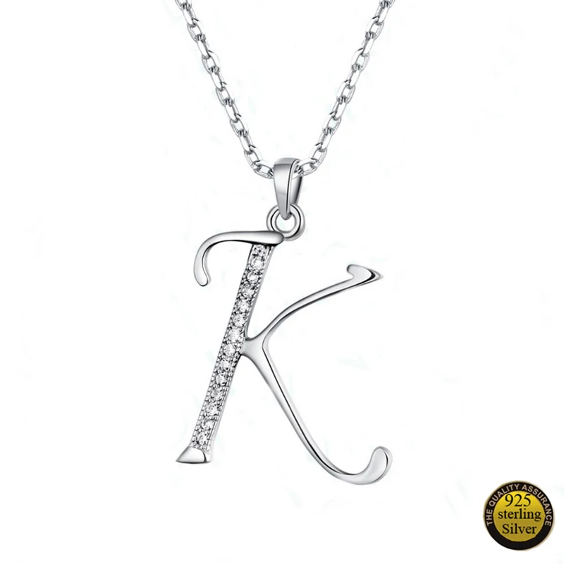 K pendant 925 пробы серебро письмо Кулоны из нержавеющей стали для Цепочки и ожерелья 26 капитал буквы из кристаллов кулон Цепочки и ожерелья алфавита A B C D E F G H I J K L M N - Окраска металла: K pendant