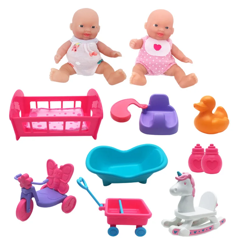 2 dolls 6 parts WOWCHEER 12 см 6 шт. Bebes Reborn мини детские куклы с Колыбель Ванна Мягкие силиконовые маленькие куклы реалистичные Kawaii Игрушки для девочек - Цвет: 2 dolls 6 parts