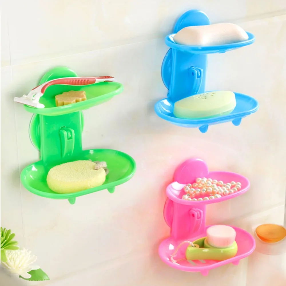 Hot wander Creative Double Layers Soap Box Bathroom Dish Sucker Holder Container Drain and Trace Drop shipping New | Дом и сад
