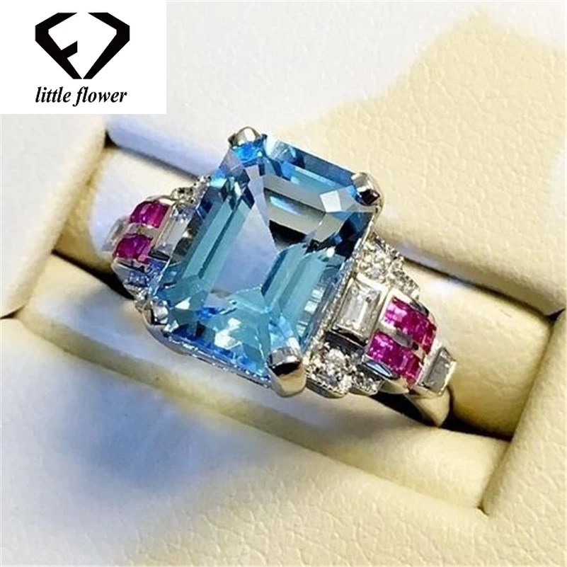 S925 Topaz Stone Sea Sapphire Ring 925 Silver Color jewelry Diamond Jewelry for Women Anillos Bizuteria Gemstone | Украшения и