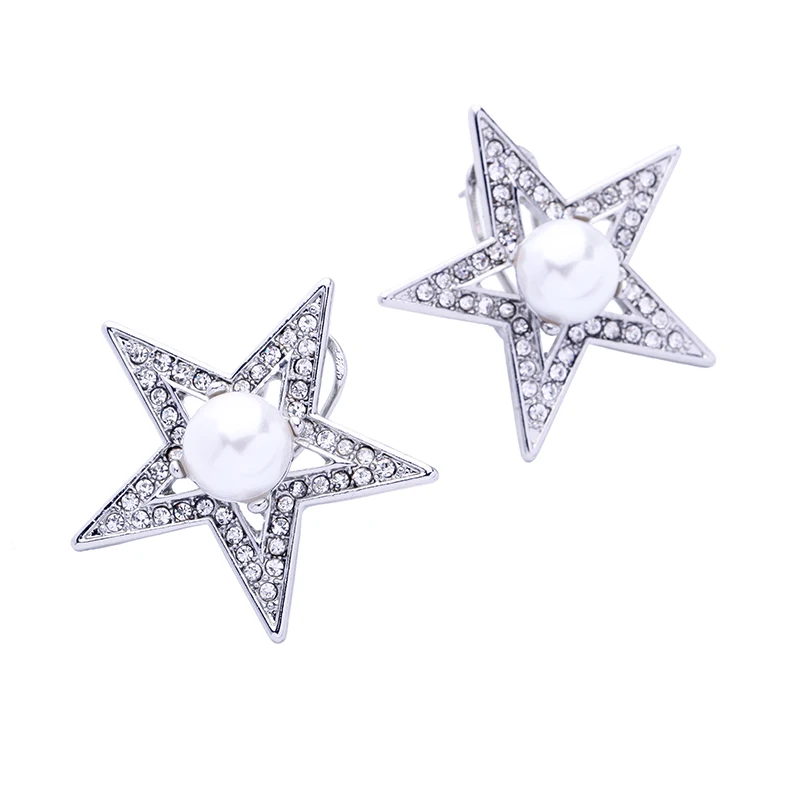 Ослепительная Кристалл Имитация Жемчуга пентаграмма Серьги партии Уникальный
