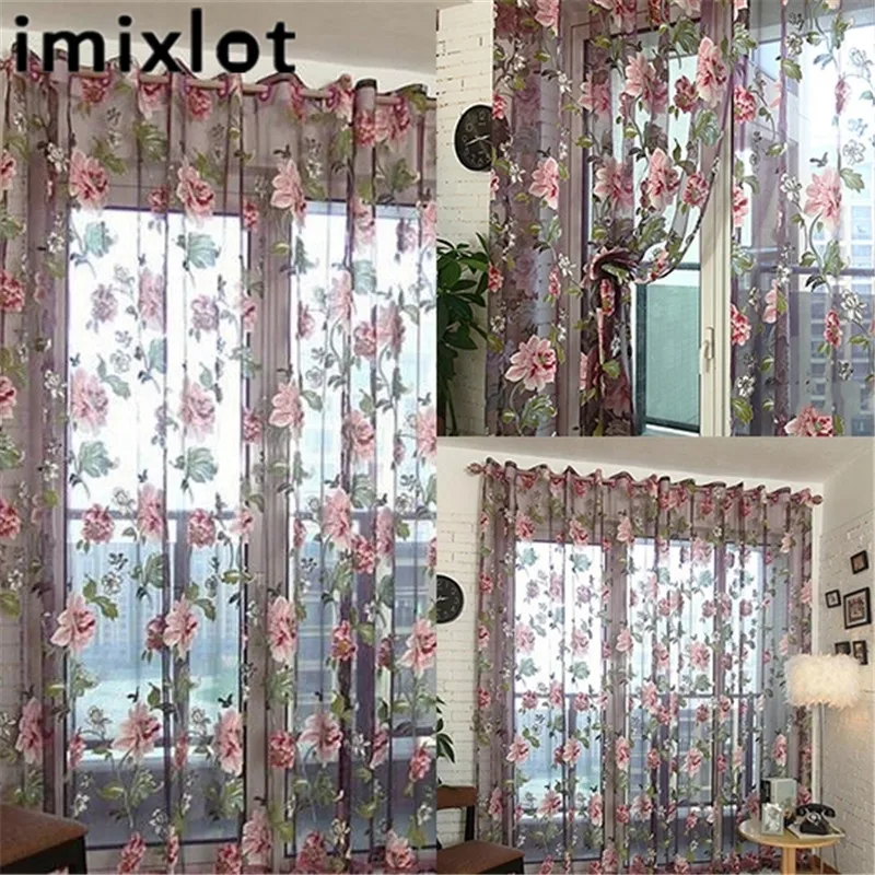 Imixlot 100*100 см полиэстер материал Пион печати прозрачные шторы экран Романтический