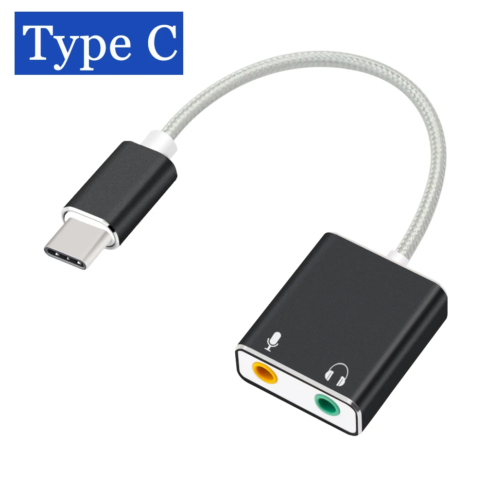 7,1 Внешняя USB звуковая карта Тип C/USB до 3,5 мм разъем USB аудио адаптер наушники микрофон для Macbook компьютер ноутбук ПК - Цвет: USB C BLACK