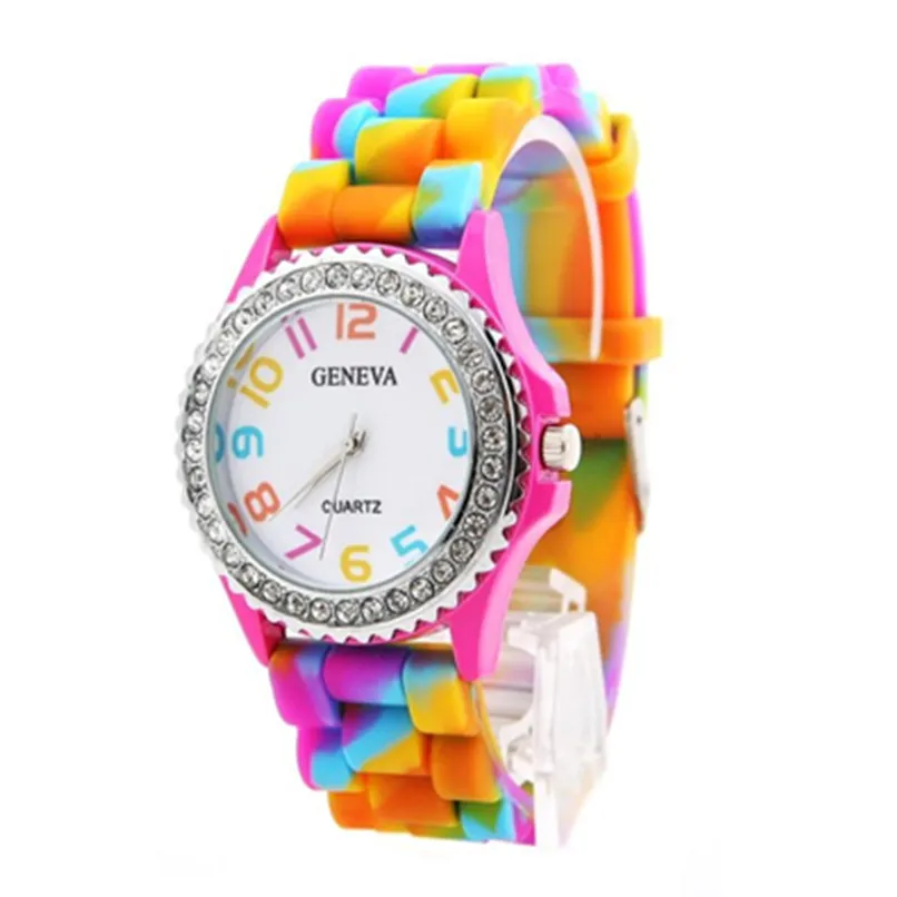 Кварцевые наручные часы Montre Femme Повседневные женские новые! Новые Geneva Rainbow Crystal