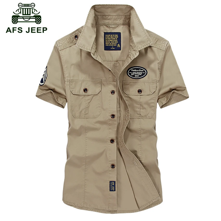 AFS джип рубашка мужской короткий рукав Молодежные летние из натуральный хлопок