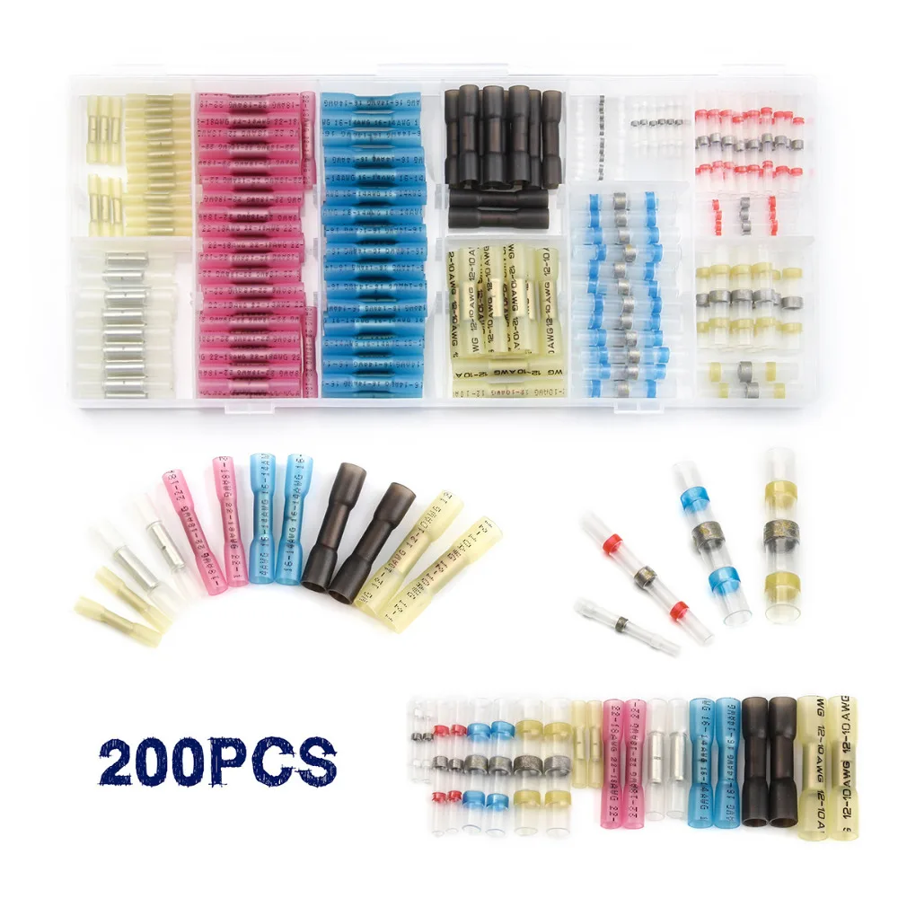 

200PCS Insulated Heat Shrink Butt Wire Connector Waterproof Crimp Terminals Soldered Terminal Sleeve Splice Terminal Connectors