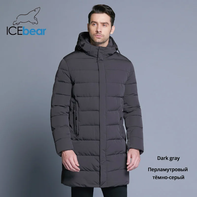 ICEbear зимняя куртка мужская шляпа съемная теплая куртка повседневные Мягкие хлопковые ветровки зимняя куртка мужская одежда MWD18821D - Цвет: M604  gray