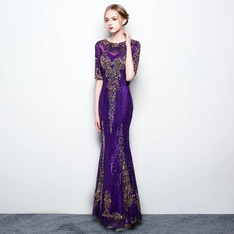 Женское длинное вечернее платье с круглым вырезом и аппликацией|dress custom made|evening
