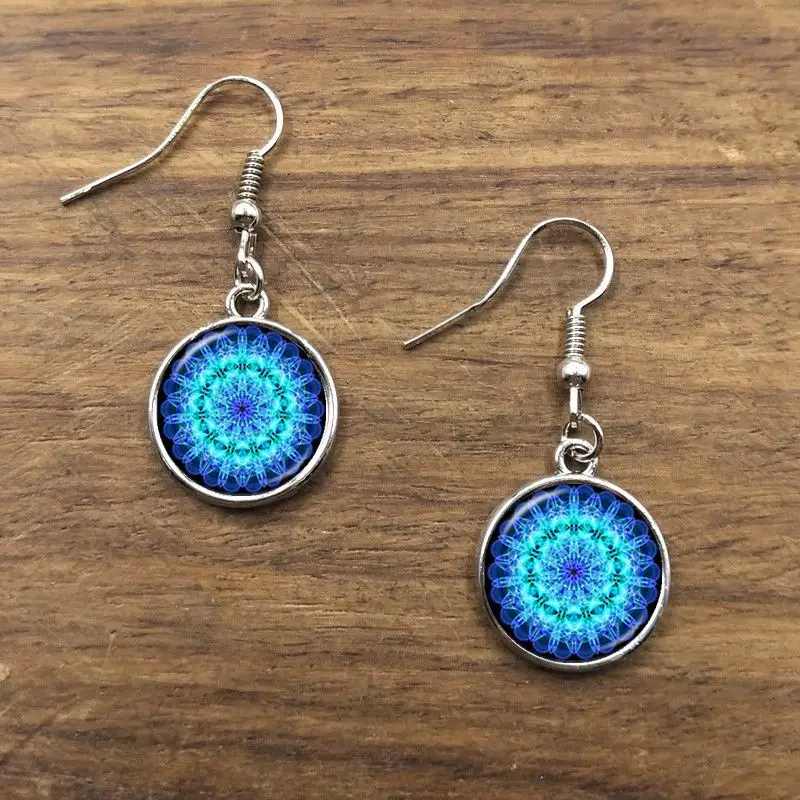 Мандала серьги в виде лотоса хна Йога ювелирные изделия свисающие для женщин с