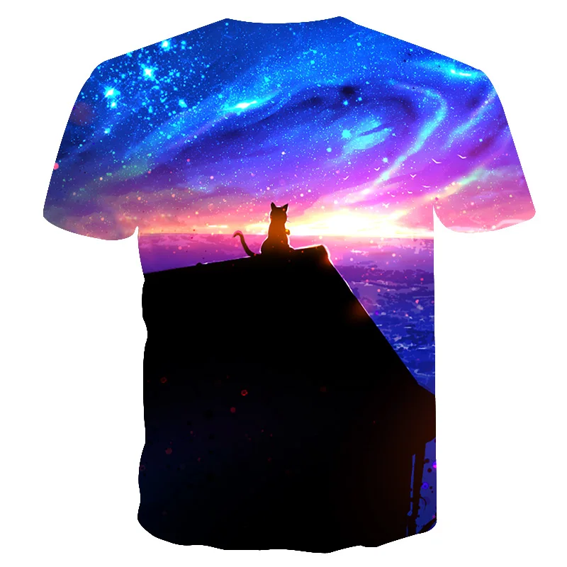 Мужская и Женская Футболка Harajuku Galaxy футболка с забавным 3D принтом кота