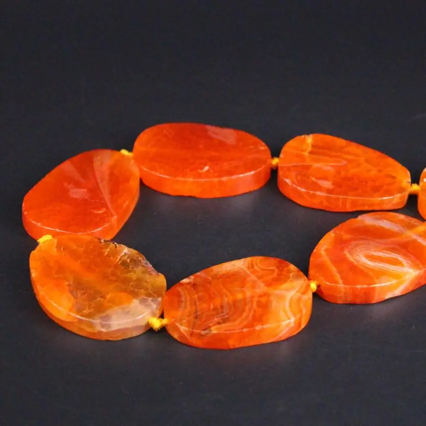 Approx8PCS/strand большой натуральный оранжевый трещины вены Агаты каменная плита Самородок Свободные бусины, Onxy драгоценные камни ломтик кулон ювелирных изделий