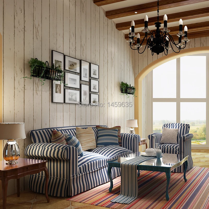 

Винтажные нетканые обои в средиземноморском стиле, имитация американской древесины, спальни, гостиной, дивана, фоновые обои для телевизора