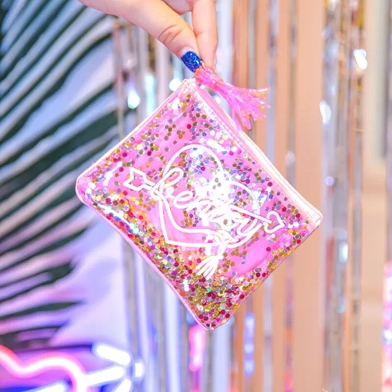 Сумка кошелек Bentoy прозрачная с кисточками и блестками|girls small wallet|sequin coin pursecoin purse |