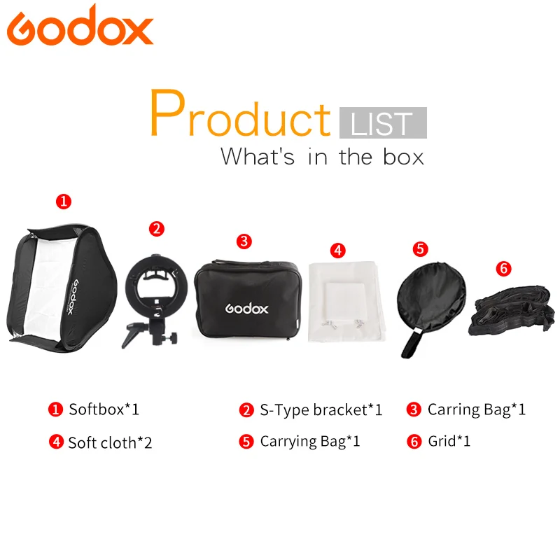 Софтбокс Godox 60x60 см с сеткой + s образный кронштейн держатель сумка для переноски