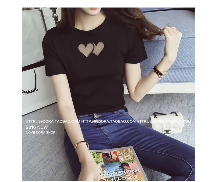 Милые женские футболки вырез в форме сердца хлопок короткий рукав базовая белая