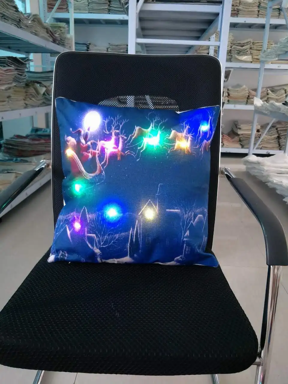 

New Christmas Cartoon Creative elk pattern LED light series Flax Cushion Cover Home Decorative Waist Pillow Case Sofa Chair