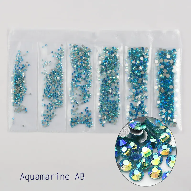 aquamarine AB Новые смешанные размеры SS4-SS12 красочные 1680 шт 3D не горячей фиксации ногтей Flatback украшения из страз танцевальные костюмы - Цвет: aquamarine AB