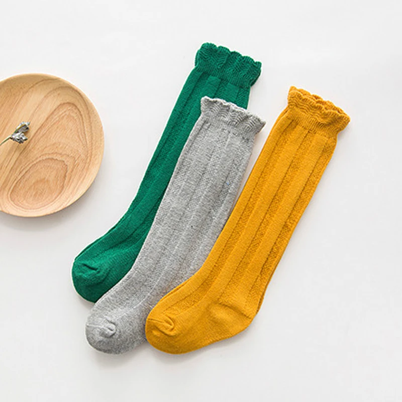 Новые весенне-летние Хлопковые гольфы для маленьких девочек однотонные Детские