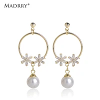madrry freshwater pearls drop earring pearl cubic zirconia dangle earrings jewelry for women girls daily party accessories gifts