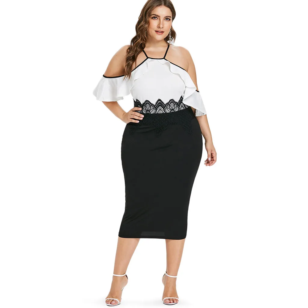JAYCOSIN 2019 Новое Женское платье 3XL 4XL 5XL размера плюс милое кружевное средней длины
