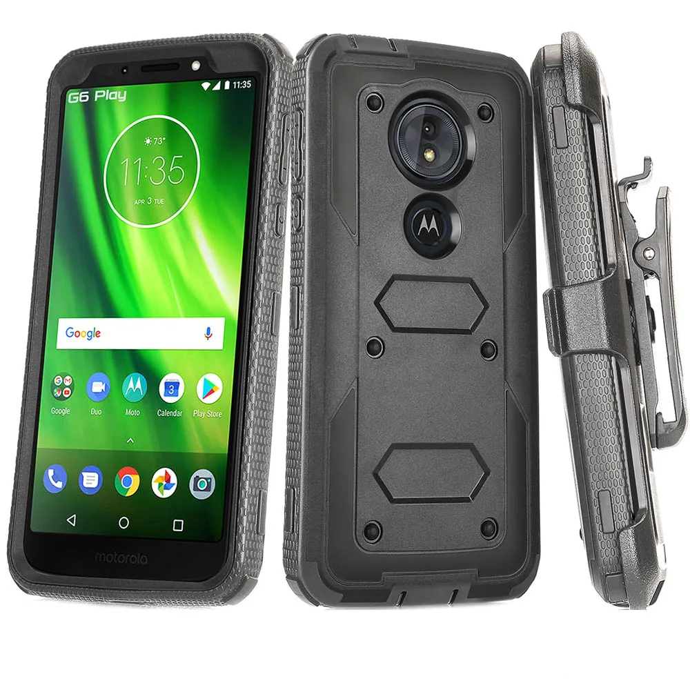 Сверхпрочный гибридный защитный чехол-кобура с зажимом для ремня Motorola Moto G6 Play