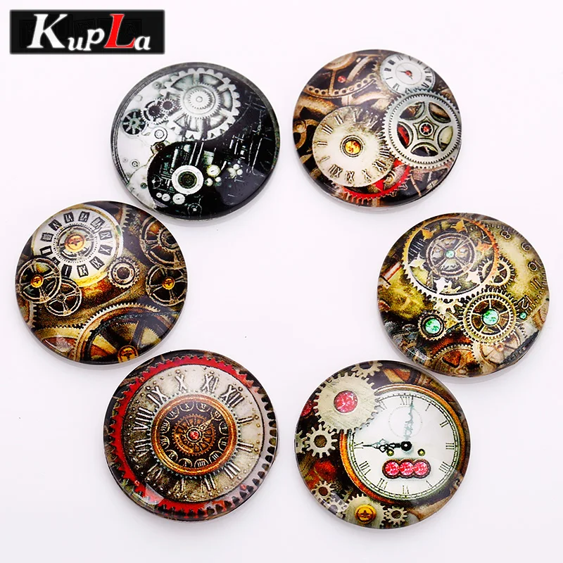Смешанный стеклянный круглый кабошоны в стиле стимпанк механизм и часы сделай
