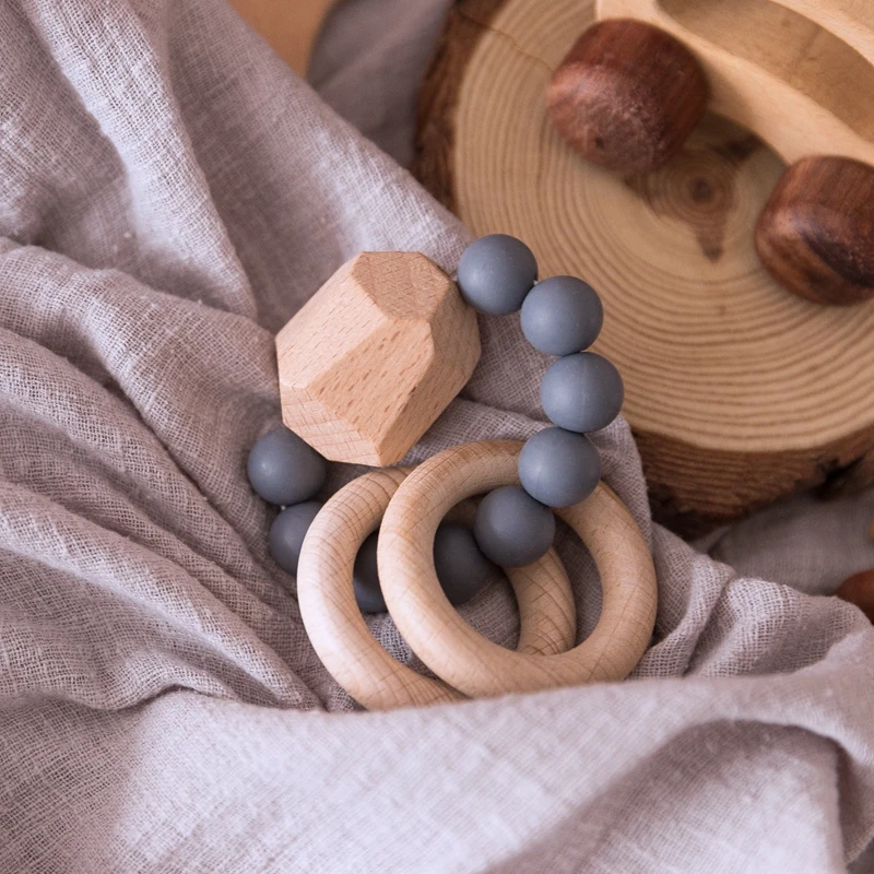Let's Make 1 шт. детские игрушки силиконовые бусины DIY детские погремушки браслеты прорезывание зубов деревянные кольца игрушки для детей Детские Прорезыватели для коляски