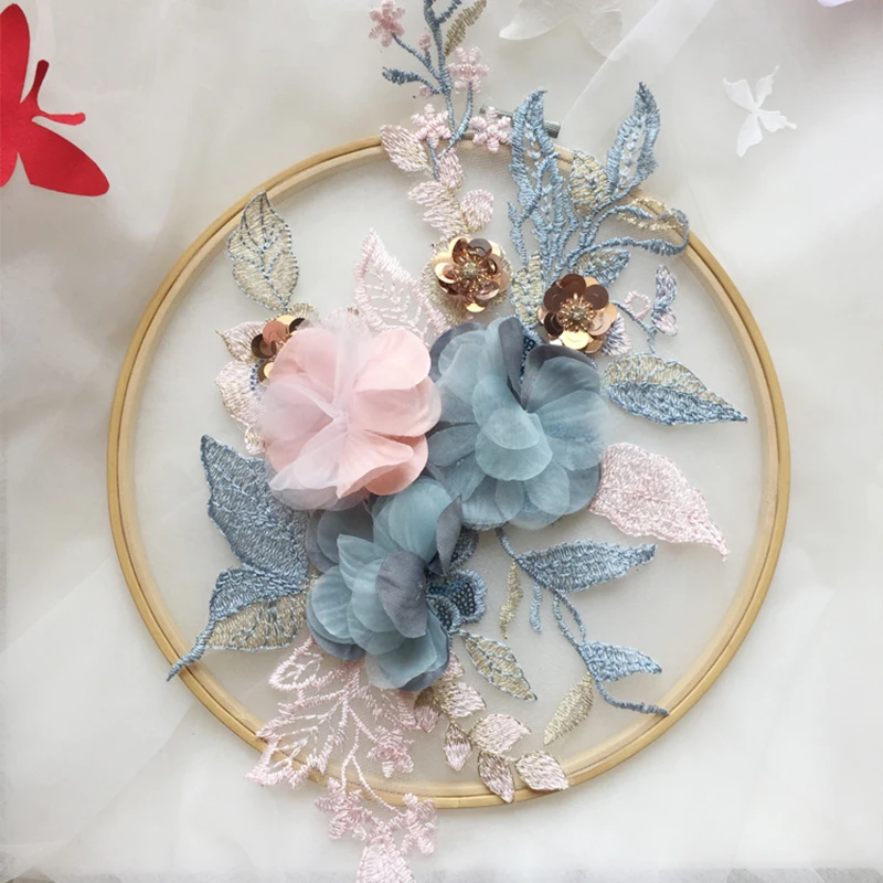 47*21 см Вышивка Кружева Аппликация DIY свитер футболка брюки пайетки Цветы отделка