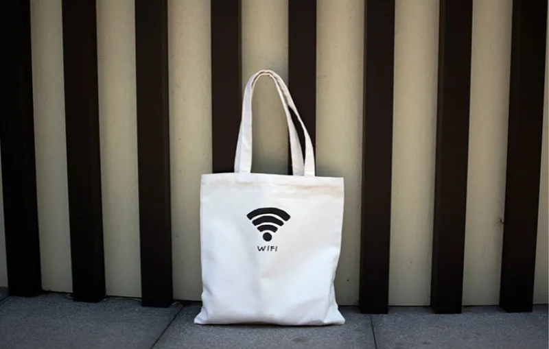 Холщовые хозяйственные сумки с Wifi узором на молнии, сумка через плечо, эко многоразовая сумка для покупок