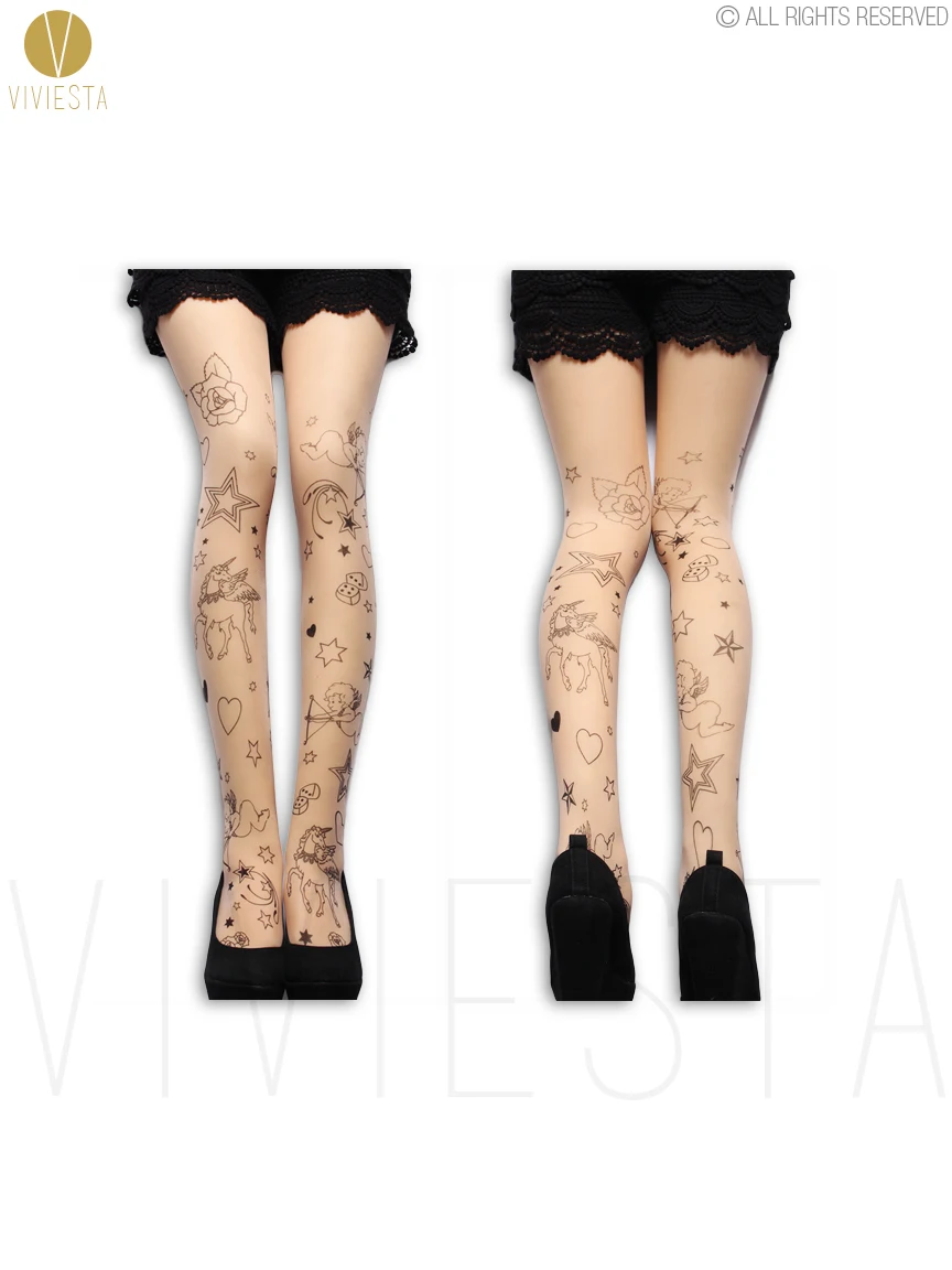 Греческий миф рисунком татуировки колготки 20D Женская мода Единорог поддельные