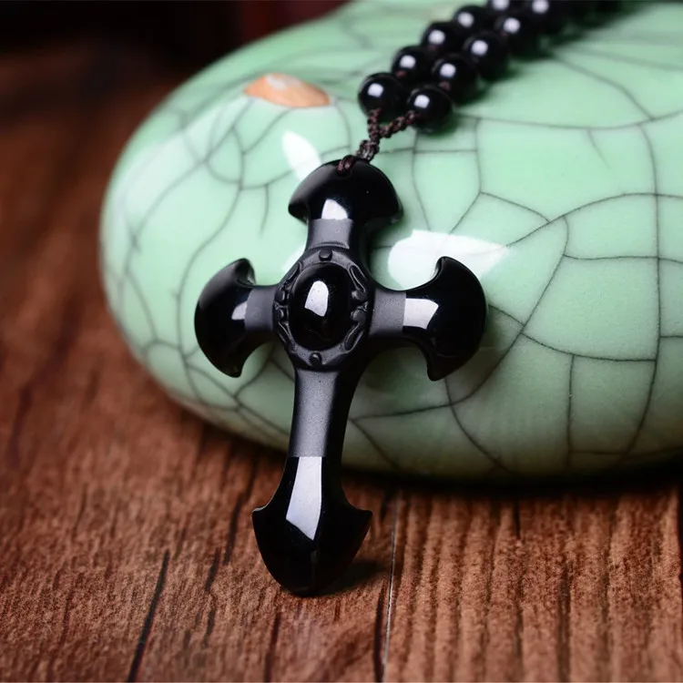 Открытие Мексика натуральный черный обсидиан крест pendeloque вырезать человек