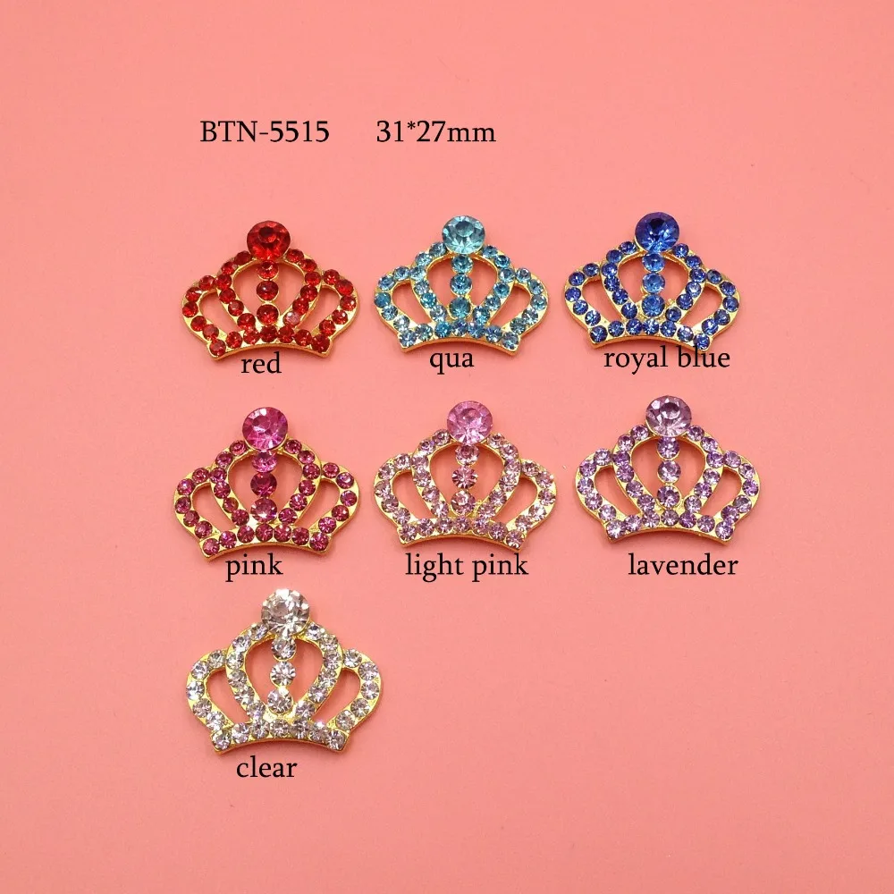 

Free shipping gold plating 31*27mm rhinestone crown button 100PCS can pick colors (BTN-5515)