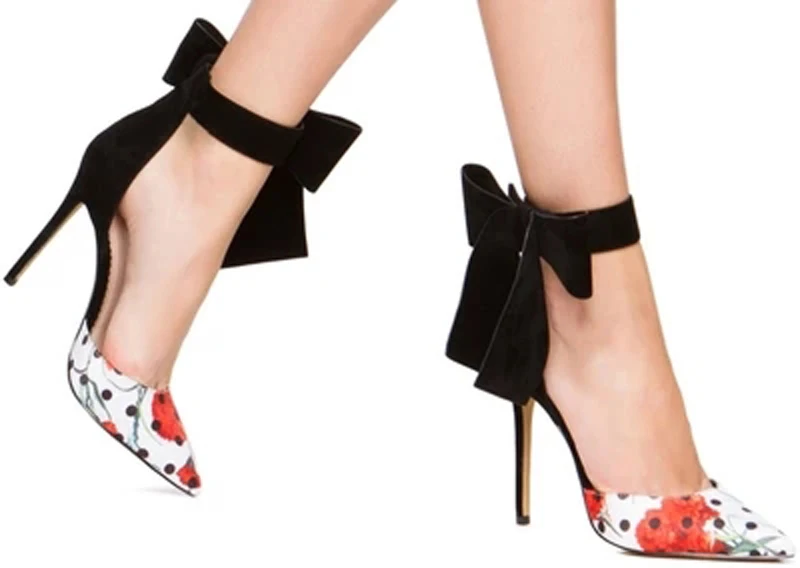 Соблазнительные женские кожаные сандалии с большим бантом на щиколотке в