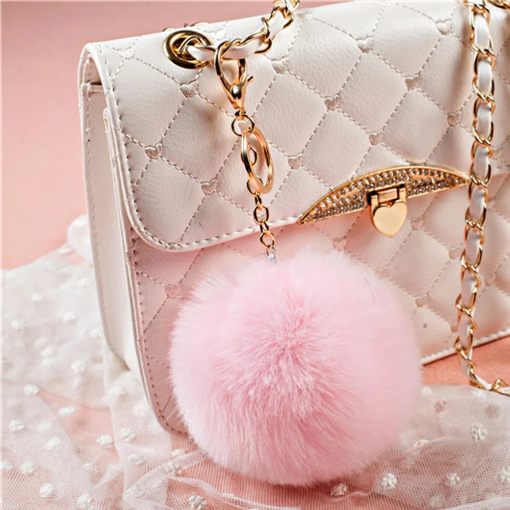 Cindiry милый кролик мех помпон сотовый телефон автомобильный кулон сумочка брелок