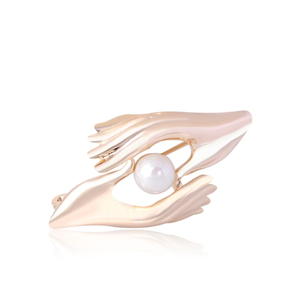 Blucome имитация жемчуга в форме руки Броши для женщин золотого цвета костюм, воротник рубашки клип Мода Harajuku брошь булавки Bijoux подарок