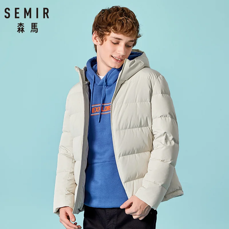 SEMIR, зимняя мужская куртка, новинка, пара, плотные пальто, 90% утиный пух, ультра-светильник, тонкий, с капюшоном, с хлопковой подкладкой, однотонная верхняя одежда для мужчин
