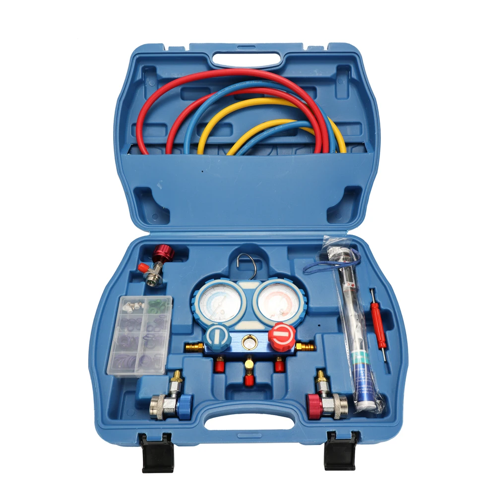 

Car Air Conditioning Refrigerant Pressure Gauge Freon Double Valve Pressure Gauge with Seal Rings Diagnostic Repairing Tool Kit