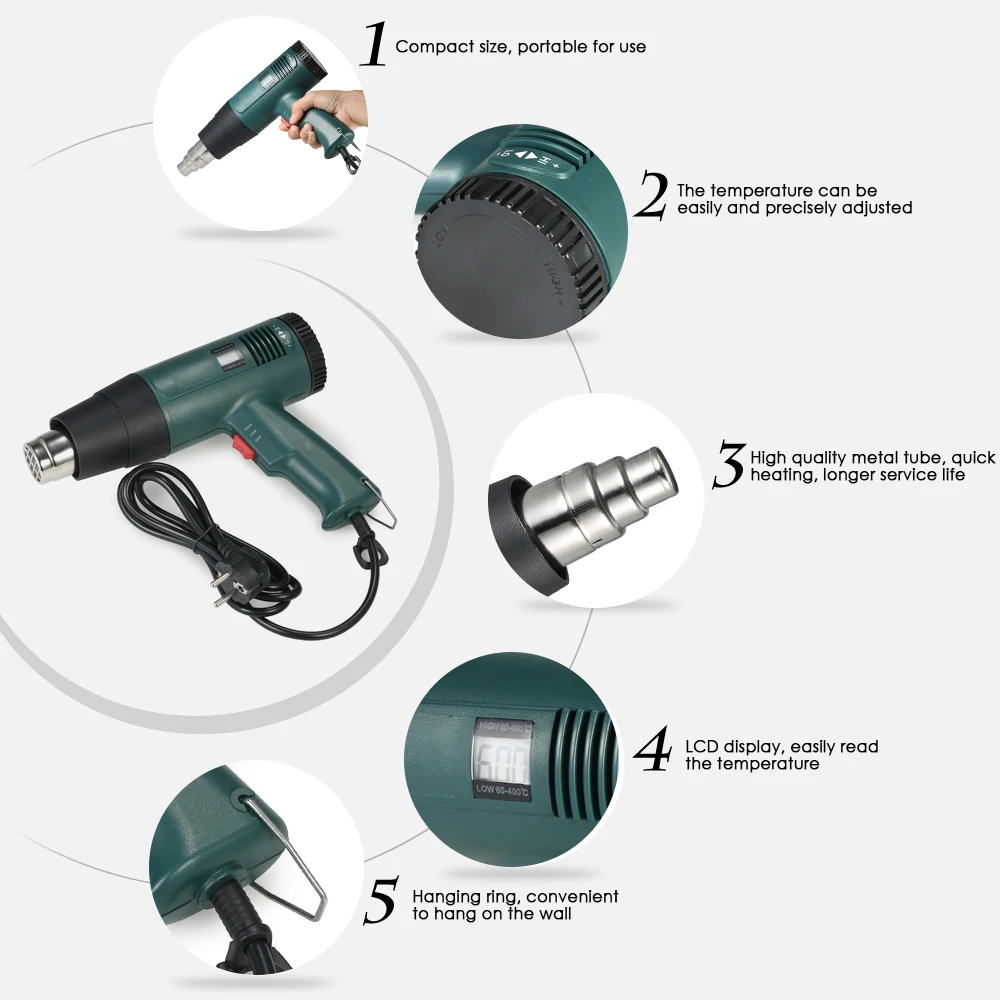 1800 Вт Электрический воздушный Нагреватель пистолет с температурным контролем
