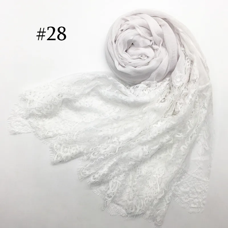 28 white ZFQHJJ женский хлопковый льняной цветочный хиджаб шарф крючком цветок кружева весна лето мусульманские хиджабы Индия Турция исламский хиджаб шарфы - Цвет: 28 white