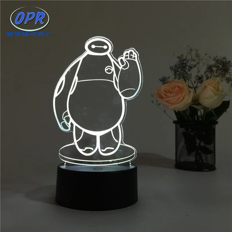 2019 Baymax 3D стерео видения лампы акрил 7 цветов Изменение USB Спальня ночной