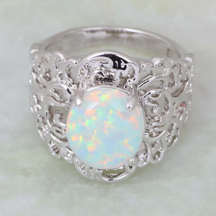 Женское Винтажное кольцо с белым огненным опалом в стиле ретро|ring size|fashion jewelry