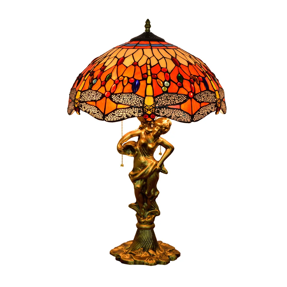 Eusolis 16-inch Stained Glass Vintage Table Lamp Classical Decorative Light Colored Shade Candeeiro De Mesa Home Deco Abajour | Лампы и