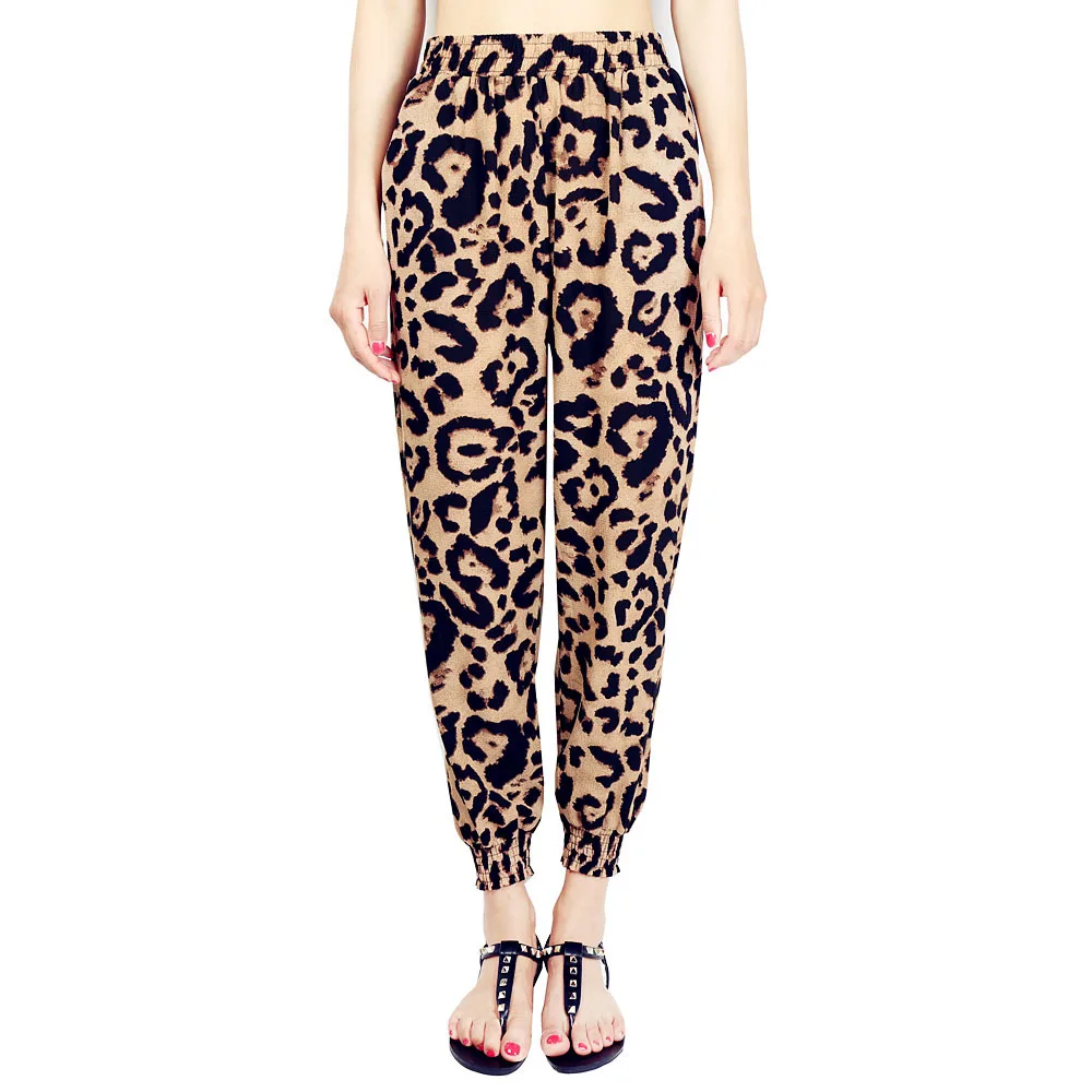 2018 новый летний Для женщин шифон Широкие брюки свободные leopard маленькая Средства