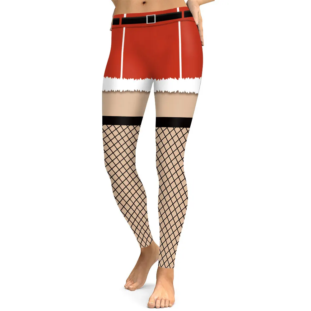 

Jessingshow Christmas Theme Leggings Push Up Hip Mid Waist Sexy Fake Two Piece Skinny Legging Merry Christmas Pants Jeggings